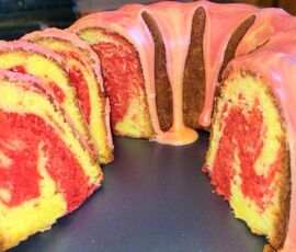 Lemon Strawberry Marble Pound Cake