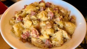Smothered Potatoes with chicken and smoked sausage