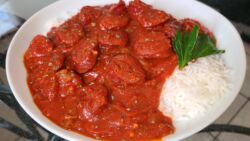 Smoked sausage in creole gravy over rice