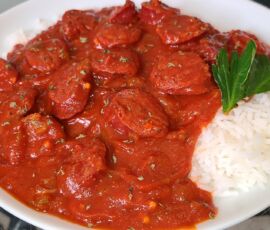Smoked sausage in creole gravy over rice