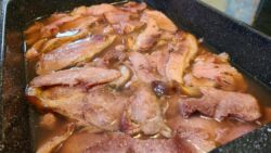 Oven baked Ham slices in ham sauce