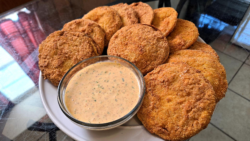 Fried Green tomatoes with shrimp remoulade sauce