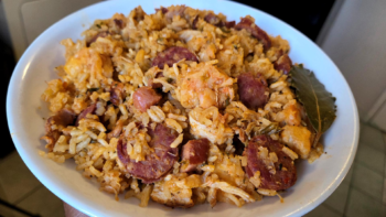 This traditional creole-style combination Jambalaya consists of chicken thighs, chicken breasts, smoked sausage, Tasso pork, shrimp, tomatoes, long grain rice, seasonings herbs and spices cooked down in both chicken and seafood stock until tender.